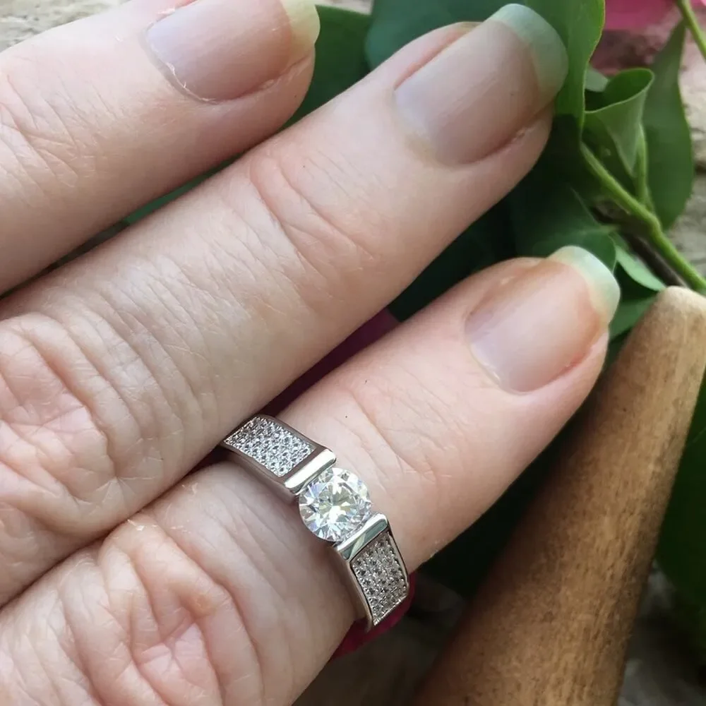 Sterling Silver Clear Round Engagement Ring 6,7,8